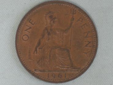 1 Penny -One Penny- 1961, Königin Elisabeth II, Großbritannien aus Bronze