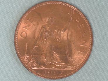 1 Penny -One Penny- 1967, Königin Elisabeth II, Großbritannien aus Bronze