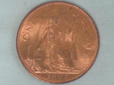 1 Penny -One Penny- 1967, Königin Elisabeth II, Großbritannien aus Bronze