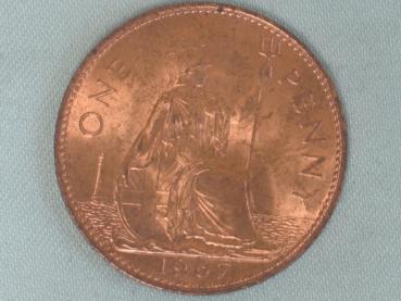 1 Penny -One Penny- 1967, Königin Elisabeth II, Großbritannien aus Bronze