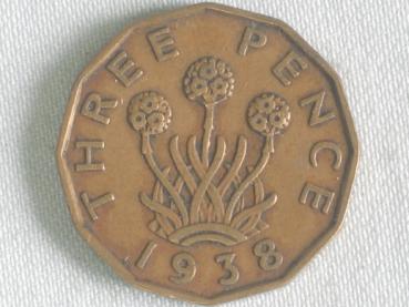 Three Pence "George VI" 1938 aus Nickel / Messing