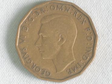 Preview: Three Pence "George VI" 1941 aus Nickel / Messing