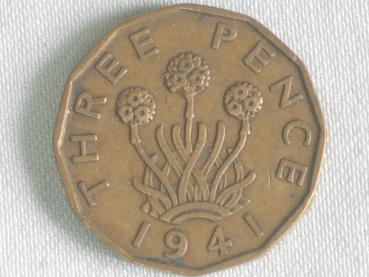 Three Pence "George VI" 1941 aus Nickel / Messing