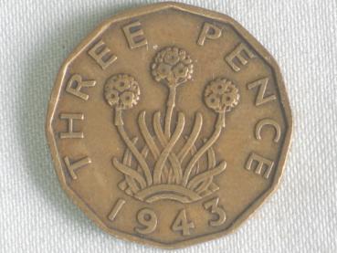 Three Pence "George VI" 1943 aus Nickel / Messing