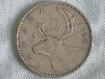25 Cents "George VI - Caribou" 1945 aus 800er Silber