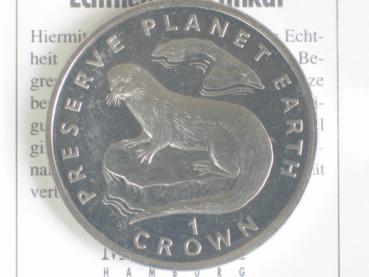 1 Crown 1995, Preserve Planet Earth "Europaeischer Otter", Isle of Man aus Kupfer Nickel