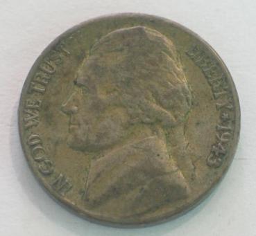 5 Cent 1943 S "Thomas Jefferson" "Nickel" USA, 350er Silbermünze