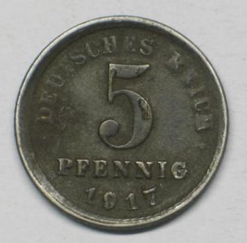 5 Pfennig Kaiserreich 1917 G aus CuNi