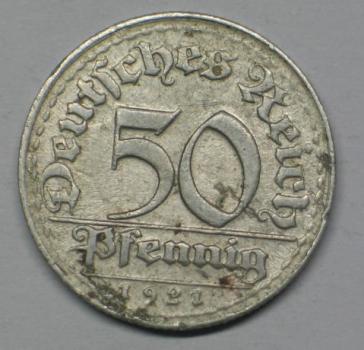 50 Pfennig 1921 D aus Aluminium -Ähren- -Weimarer Republik-