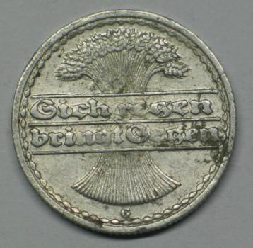 50 Pfennig 1921 G aus Aluminium -Ähren- -Weimarer Republik-