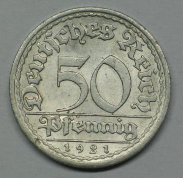 50 Pfennig 1921 A aus Aluminium -Ähren- -Weimarer Republik-