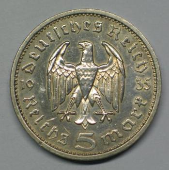 5 Reichsmark Drittes Reich "Hindenburg" 1935 E aus 900er Silber