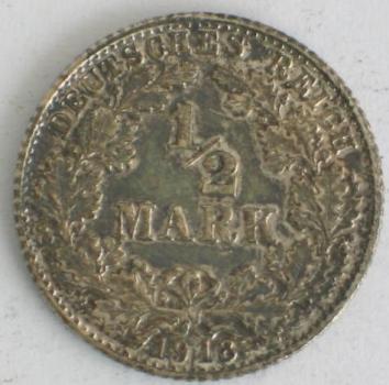 1/2 Mark 1918 D Deutsches Reich, 900er Silbermünze