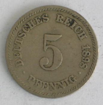5 Pfennig Kaiserreich 1898 F aus CuNi
