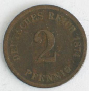 2 Pfennig Kaiserreich 1874 G aus Bronze