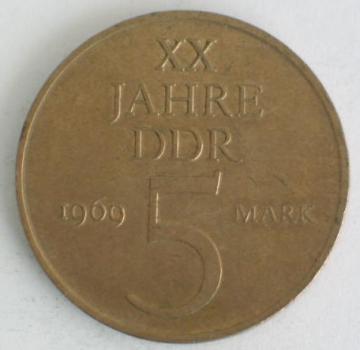 5 Mark "20 Jahre DDR" 1969 Gedenkmünze -Deutsche Demokratische Republik-