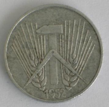 1 Pfennig 1952 A -Hammer und Ähren- -Deutsche Demokratische Republik-