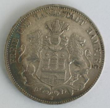 5 Mark 1907 J "Freie und Hansestadt Hamburg", 900er Silbermünze