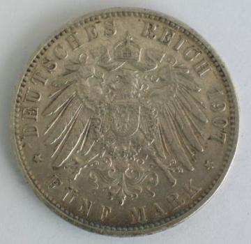 Preview: 5 Mark 1907 J "Freie und Hansestadt Hamburg", 900er Silbermünze