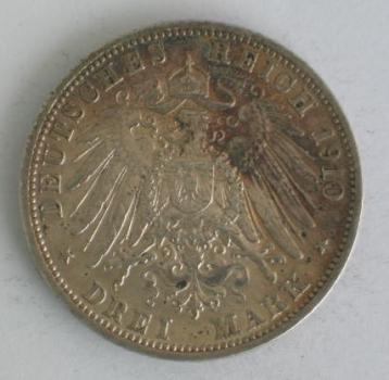 Preview: 3 Mark Kaiserreich "Friedrich II Großherzog von Baden" 1910 G aus 900er Silber