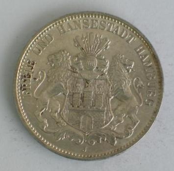 3 Mark Kaiserreich "Hansestadt Hamburg" 1914 J aus 900er Silber