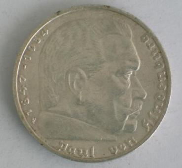 5 Reichsmark Drittes Reich "Hindenburg" 1935 F aus 900er Silber