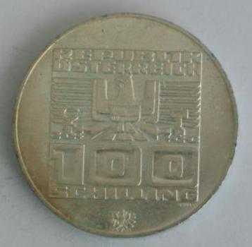 100 Schilling "Olympiade Innsbruck" "Ski Fahrer" 1976 aus 640er Silber