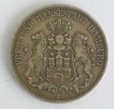 5 Mark 1875 J "Freie und Hansestadt Hamburg", 900er Silbermünze