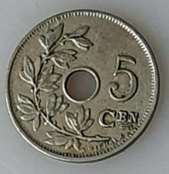 5 Centimes, 1925, Legende in niederländisch - "KONINKRIJK BELGIË", Belgien 1910-1931