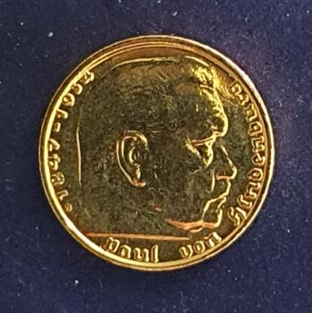 2 Reichsmark "Hindenburg" III Reich 1938 B aus 625er Silber (vergoldet)