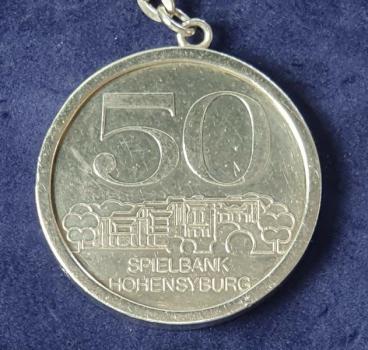 Preview: Schlüsselanhänger Silbermedaille Jeton 50 Spielbank Dortmund Hohensyburg, Silber 999, Gewicht: 39,4g