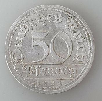 50 Pfennig 1921 A aus Aluminium -Ähren- -Weimarer Republik-