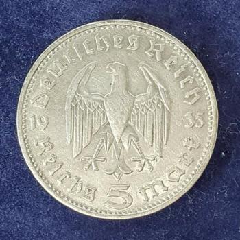 5 Reichsmark Drittes Reich "Hindenburg" 1935 D aus 900er Silber