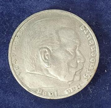5 Reichsmark Drittes Reich "Hindenburg" 1935 D aus 900er Silber