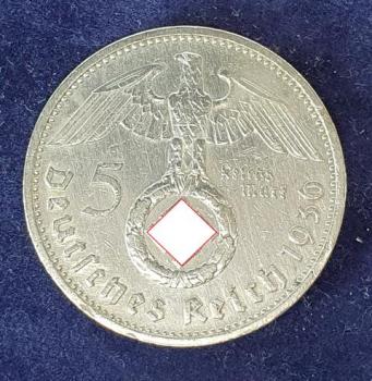 5 Reichsmark Drittes Reich "Hindenburg" 1936 G aus 900er Silber KM94