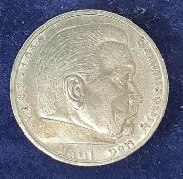 5 Reichsmark Drittes Reich "Hindenburg" 1935 A aus 900er Silber