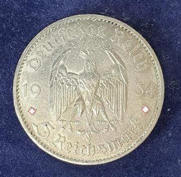 Preview: 5 Reichsmark "Garnisonskirche" Drittes Reich 1934 J aus 900er Silber