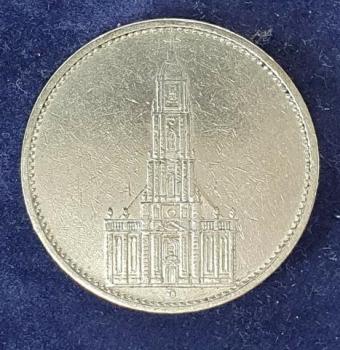 5 Reichsmark "Garnisonskirche" Drittes Reich 1934 D aus 900er Silber