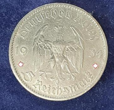 Preview: 5 Reichsmark Drittes Reich "Garnisonskirche" 1934 D aus 900er Silber