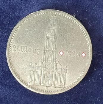 5 Reichsmark "Garnisonskirche" mit Datum, Drittes Reich 1934 A aus 900er Silber