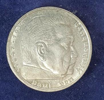 5 Reichsmark Drittes Reich "Hindenburg" 1935 J aus 900er Silber