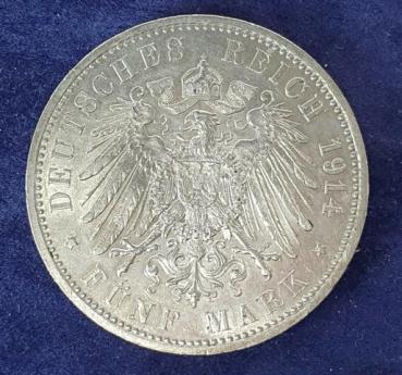 Preview: 5 Mark Wilhelm II Uniform 1914 A, 900er Silbermünze