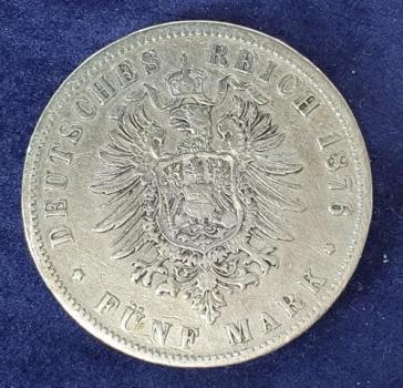 Preview: 5 Mark Wilhelm 1876 B, 900er Silbermünze