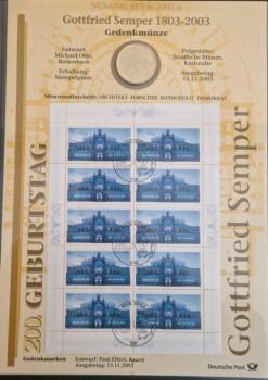 Numisblatt 6/2003 mit Gedenkmünze 10 EUR Gottfried Semper 925er Silber