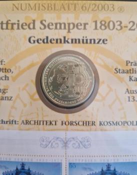Numisblatt 6/2003 mit Gedenkmünze 10 EUR Gottfried Semper 925er Silber