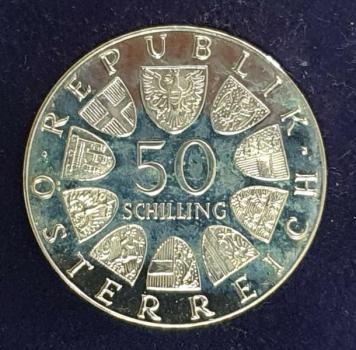50 Schilling "500 Jahre Bummerlhaus in Steyr" 1973, Österreich 900er Silbermünze