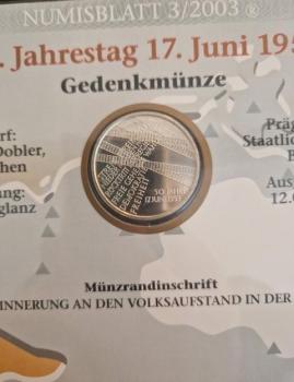 Preview: Numisblatt 03/2003 mit Gedenkmünze 10 EUR 50. Jahrestag 17. Juni 1953 925er Silber