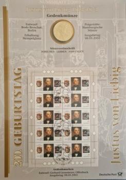 Numisblatt 02/2003 mit Gedenkmünze 10 EUR Justus von Liebig 925er Silber