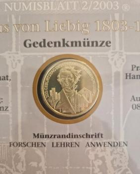 Numisblatt 02/2003 mit Gedenkmünze 10 EUR Justus von Liebig 925er Silber