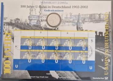 Numisblatt 02/2002 mit Gedenkmünze 10 EUR U-Bahn in Deutschland 925er Silber